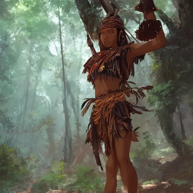a tribal warrior in the forest, african. By Makoto