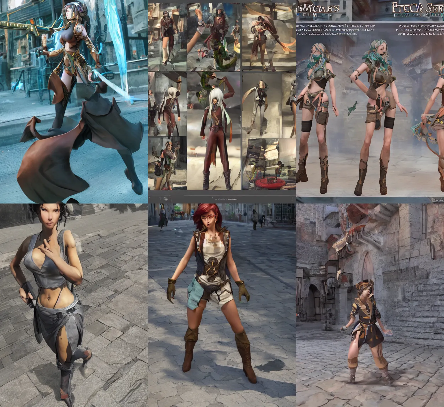 Image similar to action pose reference, procedurally generated, epic mage girl character, costume design from shopping mall, ancient city streets behind her, substance designer, PBR, HD, Ultra detailed, hyperrealistic, megascans, volumetric light, concept by master artist, good looking face, natural light, crazy angle