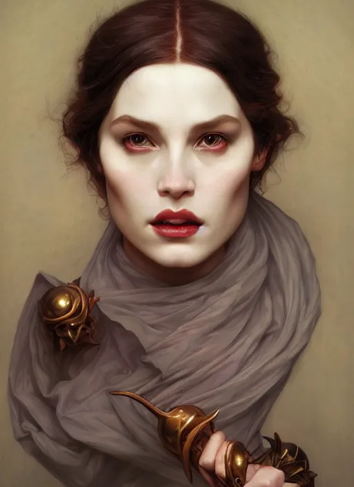 Prompt: half - demon horn, feminine, elegant, ( wearing a long coat ), hyper realistic, extremely detailed, dnd character art portrait, fantasy art, dramatic lighting, vivid colors, artstation, by edgar maxence and caravaggio and michael whelan and delacroix, lois van baarle and bouguereau