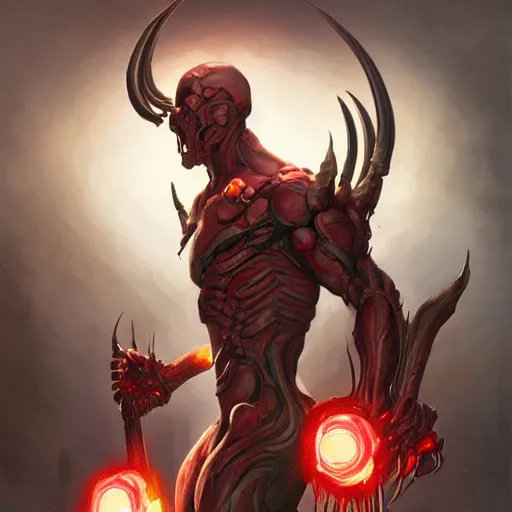 Image similar to doom eternal, mutant, tubes fused with the body, front view, painted by stanley lau, painted by greg rutkowski, painted by stanley, artgerm, masterpiece, digital art, trending on arts