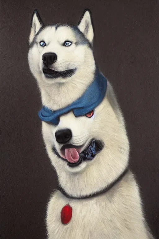 Image similar to a character design of a husky wearing a white vest, portrait painting, furry, humanoid, anthropomorphic, personify