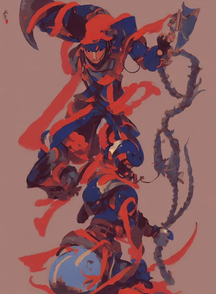 Image similar to orientalist painting of a ninja shaman, in the style of syd mead, jeremy cowart, concept art in the style of megaman x zero by greg rutkowski, by greg tocchini, by james gilleard, by joe fenton