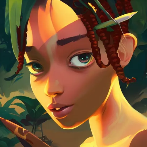 Image similar to painting forest nymph treasure on sea of thieves game avatar hero smooth face median photoshop filter cutout vector, behance hd by jesper ejsing, by rhads, makoto shinkai and lois van baarle, ilya kuvshinov, rossdraws global illumination