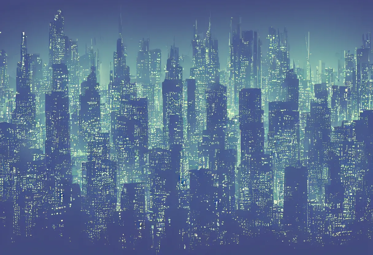 Prompt: a very wide shot of a silhouette watching skyscrapers, futuristic city background, night time, 2D 8bits graphic, degradation filter, high colors compression, low saturation, gradient, very grainy, weird