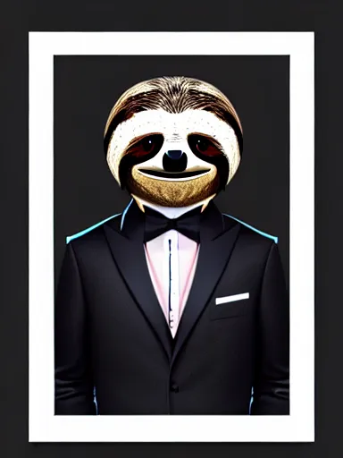 Image similar to portrait of anthropomorphic sloth in formalwear : : debonair, gq, noir, fashion, style : : digital art, concept art, digital illustration, photorealism, hyperreal