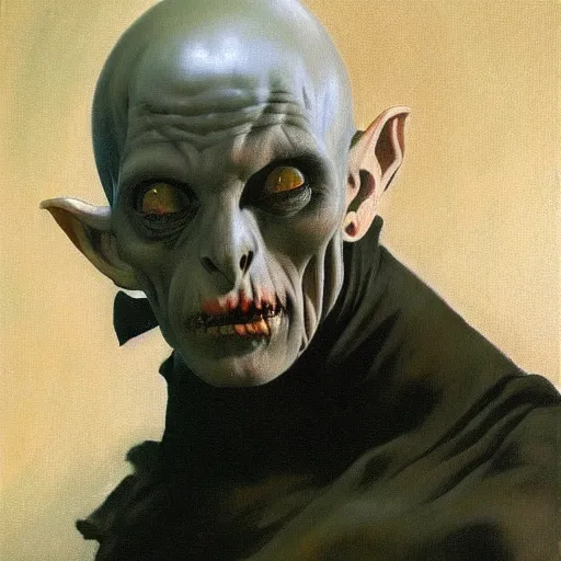 Prompt: ultra realistic portrait painting of nosferatu, art by frank frazetta, 4 k, ultra realistic, highly detailed, epic lighting