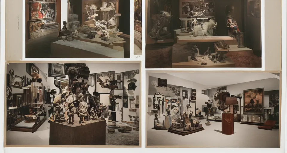 Image similar to A three color offset photography of objects on display, anthropology of wonder, exotic artifacts, bauhaus, colonial expedition, exhibition, 60s style