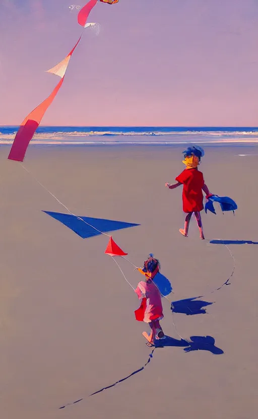 Image similar to flying kites at the beach by atey ghailan and garmash, michael