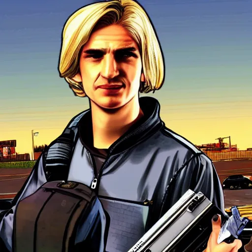 Image similar to XQC as a GTA character in a loading screen