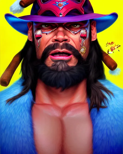 Prompt: realistic portrait of randy macho man savage, crying big blue tears, by james jean, by ross tran, ultra detailed, character design, concept art, trending on artstation,