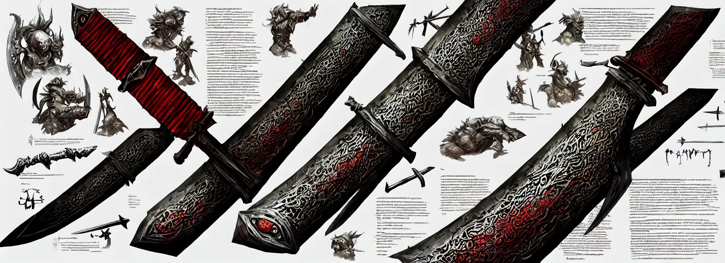 Image similar to reference sheet of unique ancient sword on white background, fantasy rpg concept art, matte painting, close up, very coherent and colorful high contrast masterpiece by norman rockwell, dark shadows, sunny day, hard lighting