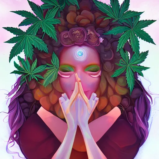 Image similar to goddess of plant medicine, and art by lois van baarle highly detailed painting trending on arstation vivid colors cannabis _ c 5. 0