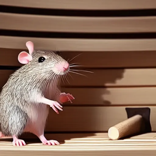 Image similar to ”rat in really hot finnish sauna made by pixar”