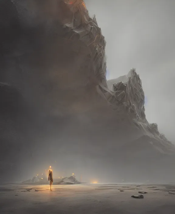 Image similar to surreal romantic prometheus horizontal white exploration base, ochre ancient palette, building architecture by ruan jia, futuristic, blame, white architecture in the beach in iceland, foggy, highly detailed, digital painting, arstation, concept art, hyperealistic octane render, unreal engine