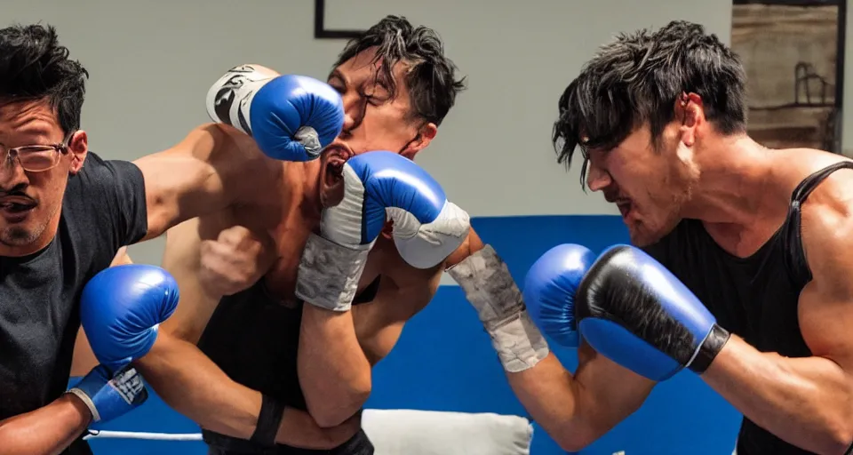 Prompt: Markiplier punching a shark