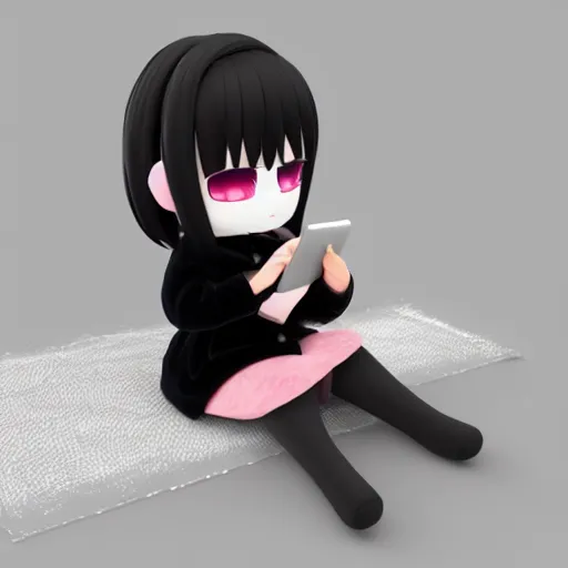 Prompt: cute fumo plush of a girl typing on a phone, velvet, anime girl, vray