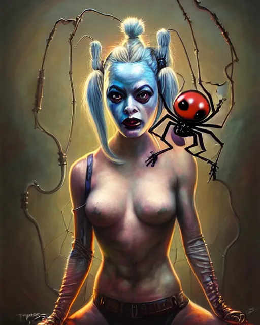 Image similar to biopunk cute spider portrait of harley quinn, disney style, by tomasz alen kopera and peter mohrbacher