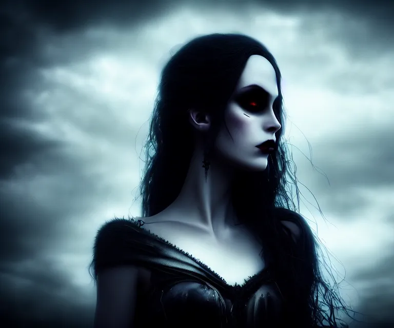 Image similar to stunning otherworldly gothic goddess of beauty, dark and mysterious, atmospheric, ominous, eerie, cinematic, epic, 8 k, 4 k, ultra detail, ultra realistic, rendered by awesomeness