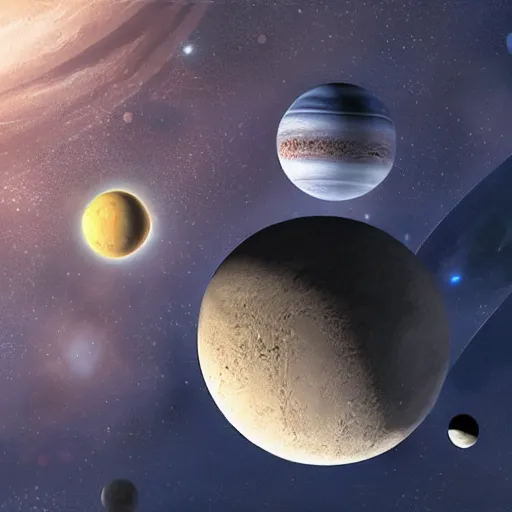 Image similar to solar system, by greg rutkowski, by jean deville, octane render, photorealism