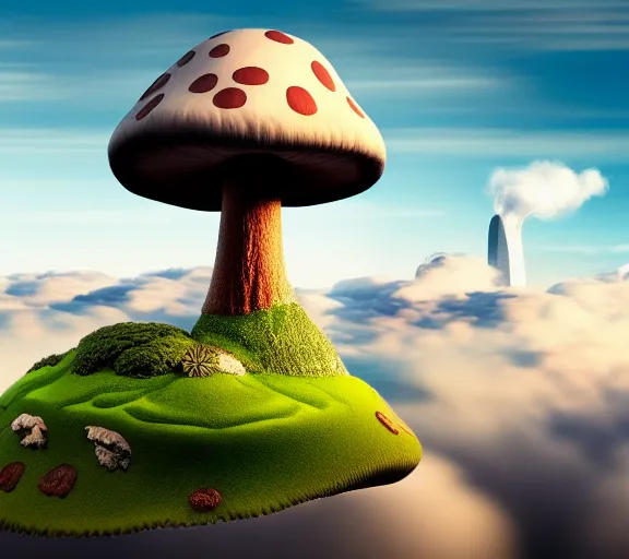 Image similar to a giant mushroom that stretches above the clouds with an upside down city built from the cap instead of gills. highly detailed 8 k. intricate. lifelike. soft light. nikon d 8 5 0. cinematic post - processing