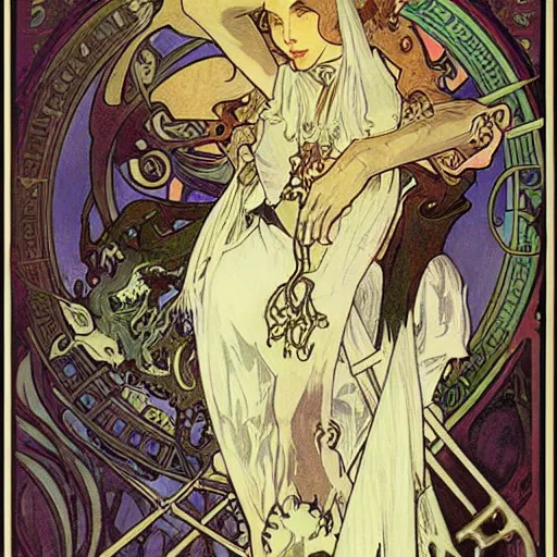 Image similar to lovecraftian villain by alphonse mucha