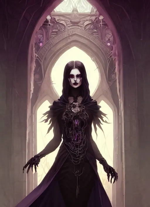 Image similar to Necromancer Sorceress goddess of death, fantasy sorceress magic, undercut hairstyle, dark light night, intricate, elegant, sharp focus, illustration, highly detailed, digital painting, concept art, matte, art by WLOP and Artgerm and Greg Rutkowski and Alphonse Mucha, masterpiece