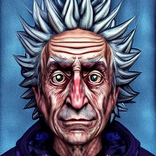 Image similar to 2 0 7 0 rick sanchez portrait in the alien dimension : : photorealistic sci - fi detailed intricate face details ultradetailed ultra - realistic by hieronymus bosch