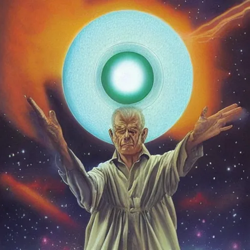 Image similar to a powerful psychic man emitting psychic powers, by peter elson,