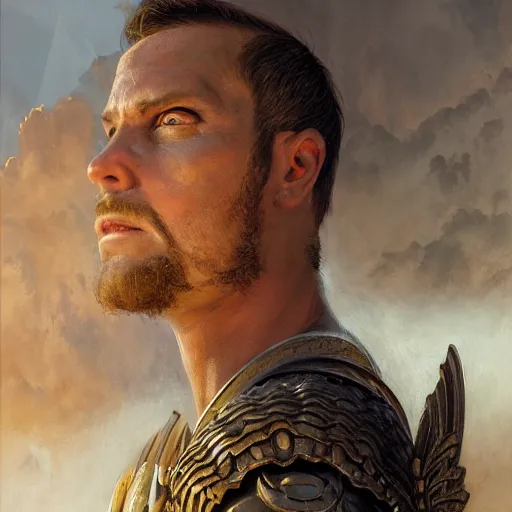 Image similar to Gladiator with Wings of knowledge, detailed, centered, digital painting, artstation, concept art, donato giancola, Joseph Christian Leyendecker, WLOP, Boris Vallejo, Breathtaking, 8k resolution, extremely detailed, beautiful, establishing shot, artistic, hyperrealistic, beautiful face, octane render, cinematic lighting, dramatic lighting, masterpiece