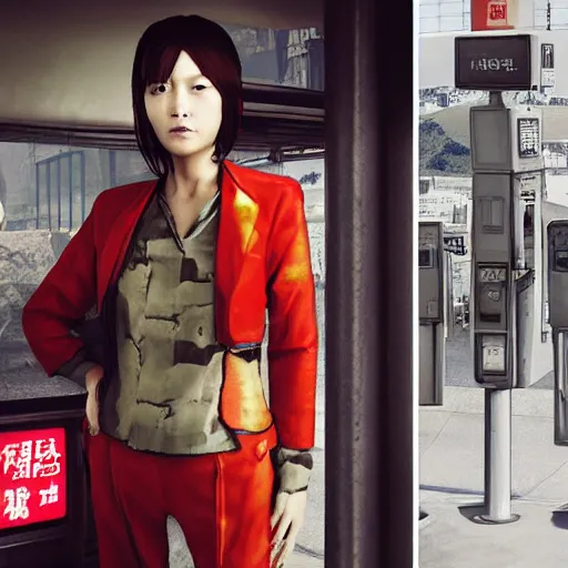 Image similar to a chinese woman at a gas station, 3 d models, metal gear solid, morrowind, portrait, street photography, by mario testino, davide sorrenti, jemal shabazz