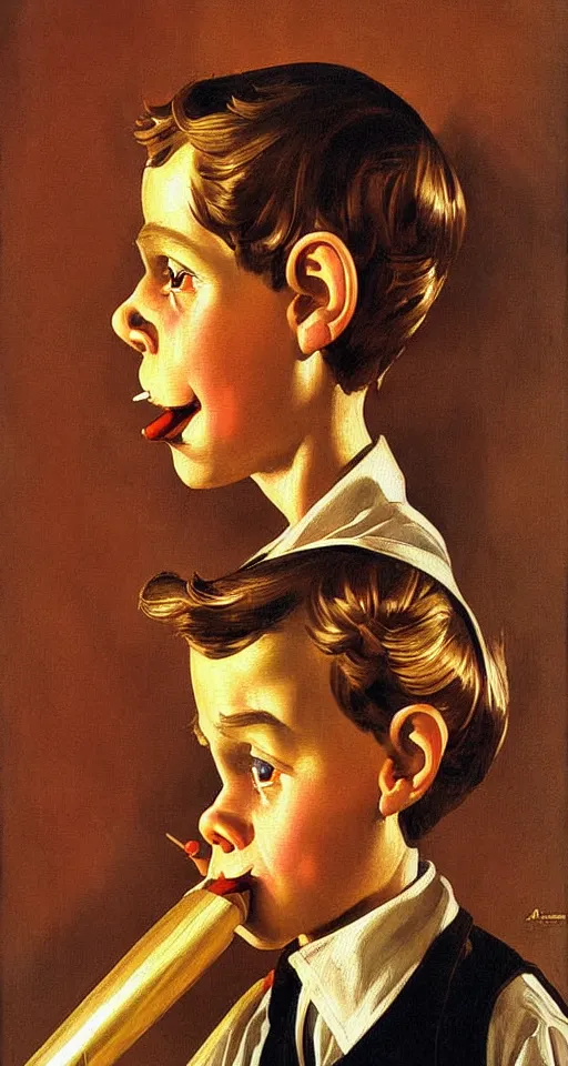 Prompt: pinocchio highly detailed painting by alberto mielgo, j. c. leyendecker