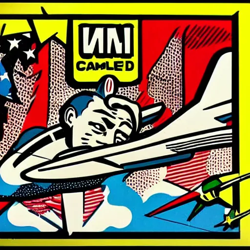 Image similar to world war 2 comic panel by roy lichtenstein, pop art,