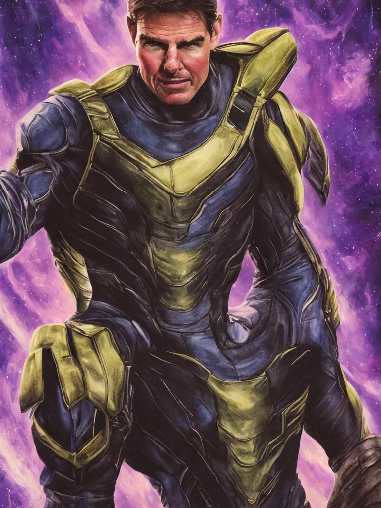 Prompt: tom cruise as thanos, high quality oil portrait