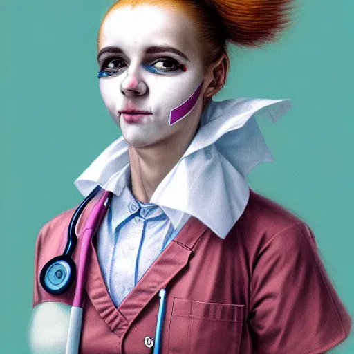 Image similar to clowncore pastel punk young hospital nurse wearing stylish uniform. detailed, portrait, 8 k, artwork by jean - baptiste monge