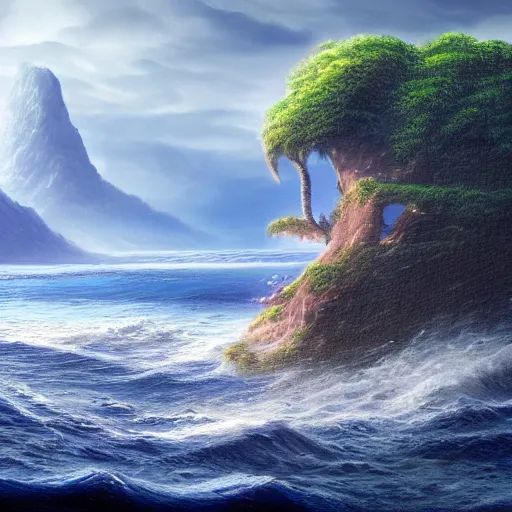 Image similar to a beautiful detailed landscape matte painting of blue ocean