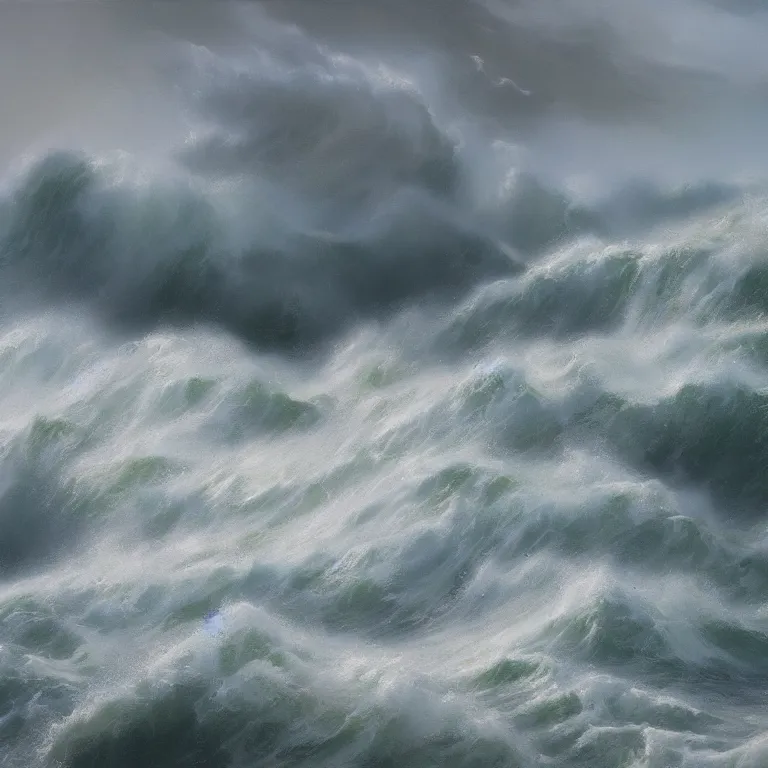 Image similar to a beautiful masterpiece painting of a rough seas on the coast in a storm by juan gimenez, award winning, trending on artstation,