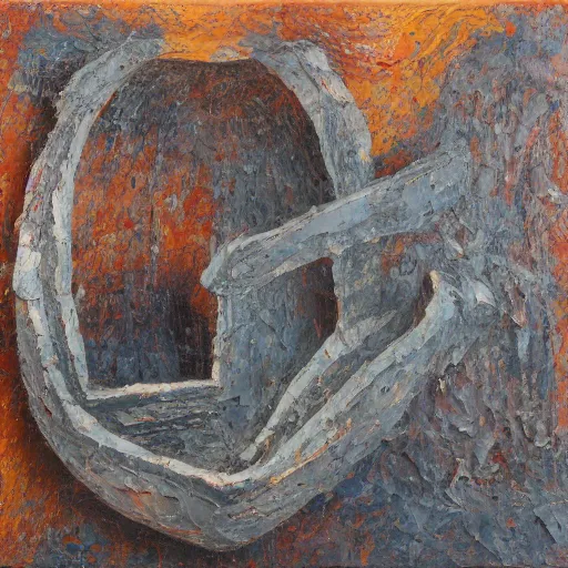 Image similar to a detailed impasto painting by shaun tan and pauline baynes of an abstract forgotten sculpture by the caretaker and ivan seal