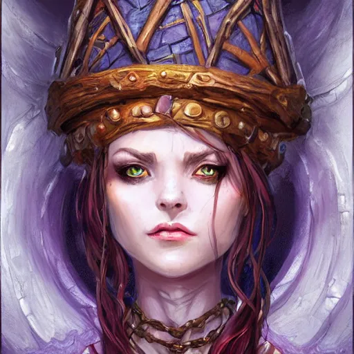 Image similar to Lady Yggdrasil Queen Portrait Portrait Portrait Planescape Torment Vagrant Story Character Time Druid Face Head Eyes Jordan Grimmer Oleg Zherebin Till Freitag Tamas Medve Todor Hristov Ilya Repin