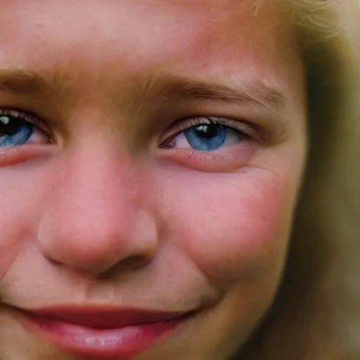 Image similar to a candid extreme closeup portrait of an expressive face of a delighted young woman by annie leibovitz