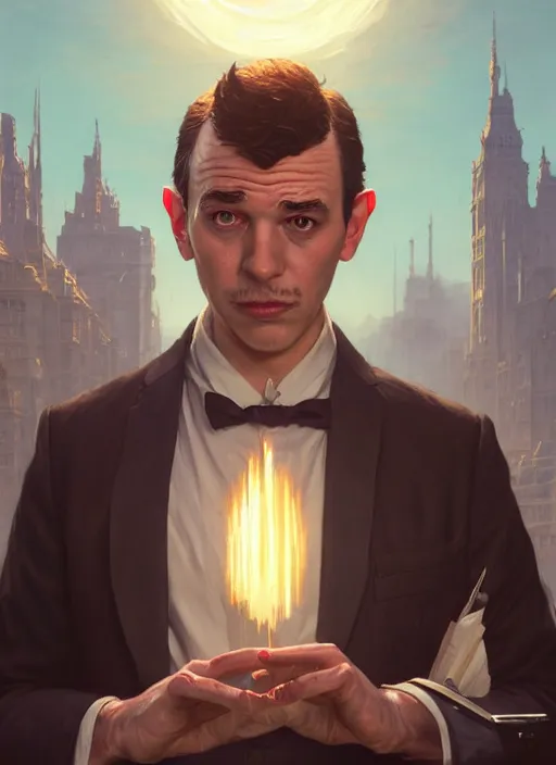 Image similar to highly detailed portrait of a heroic butler in gta v, stephen bliss, unreal engine, fantasy art by greg rutkowski, loish, rhads, ferdinand knab, makoto shinkai and lois van baarle, artgerm, pixar, ilya kuvshinov, rossdraws, tom bagshaw, global illumination, radiant light, detailed and intricate environment