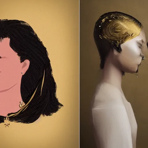 Image similar to a woman with hair made by gold