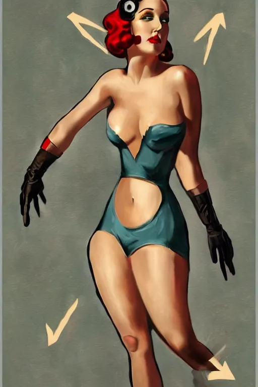 Image similar to full body cyberpunk beautiful woman, in the style of a 1 9 4 0 s oil painted pin - up,