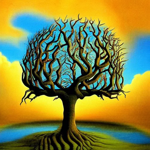 Image similar to Surrealism painting of a tree, masterpiece