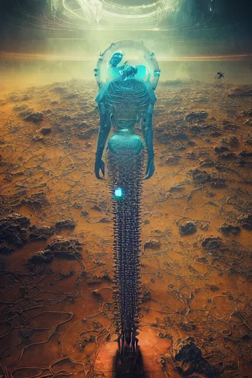 Image similar to interstellar spacetime dystopía made of bits of data | moods by Beeple toothwu gurney Beksiński | hard surface rendering; 3D realistic materials;cybersteampunk | geometry of various pieces of interconnected rusted metallic radial gears, chains, gizmos, cogs, sprogs | touch of skyblue science fiction fantasy