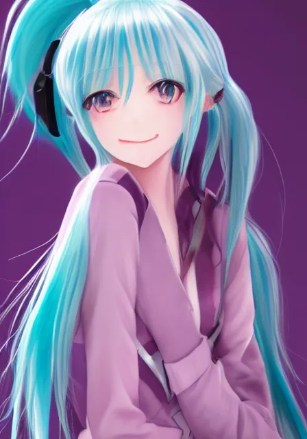 Prompt: A lifelike anime portrait of Hatsune Miku, by Yoneyama Mai, illustration, trending on ArtStation, deviantart, two-dimensional