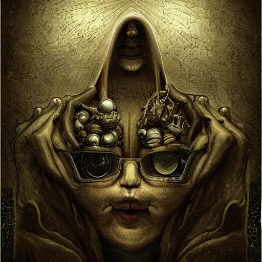 Prompt: A beautiful conceptual art. human technology that had become haunted, possessed by quick, gleaming cleverness. by Anton Semenov, by Rembrandt van Rijn curvaceous