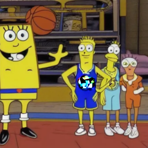 Image similar to stephen curry as a spongebob character drawn in super high resolution, hanging out with the other characters in the show