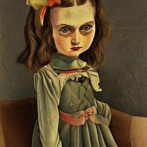 Image similar to little creepy girl wearing an gucci's outfit. art made by artgem, inspired by balthus, highly detailed, realistic, victorian style