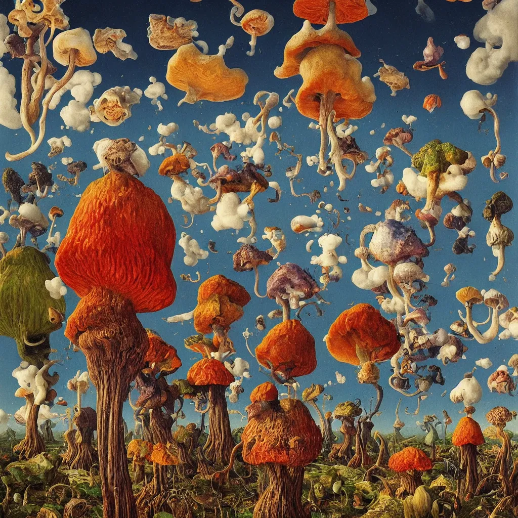 Prompt: a single! colorful! ( lovecraftian ) toadstool white! clear empty sky, a high contrast!! ultradetailed photorealistic painting by jan van eyck, audubon, rene magritte, agnes pelton, max ernst, walton ford, andreas achenbach, ernst haeckel, hard lighting, masterpiece