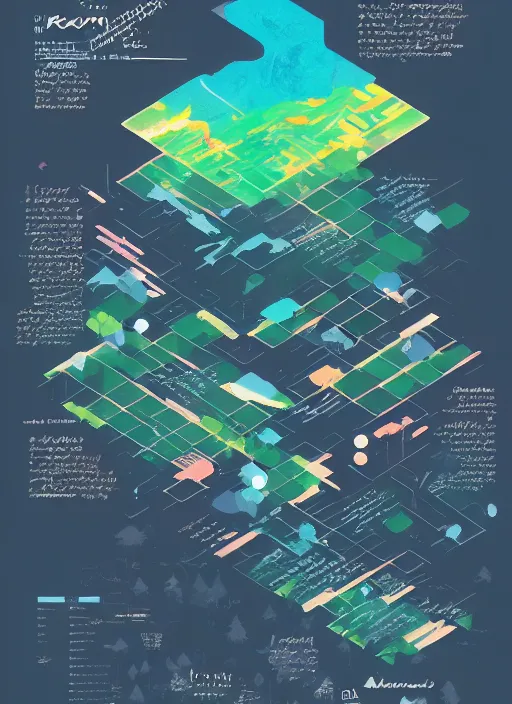 Prompt: axonometric isometric climate change infographic by makoto shinkai, ilya kuvshinov, lois van baarle, rossdraws, basquiat | maximalism, trending on artstation | complimentary color scheme